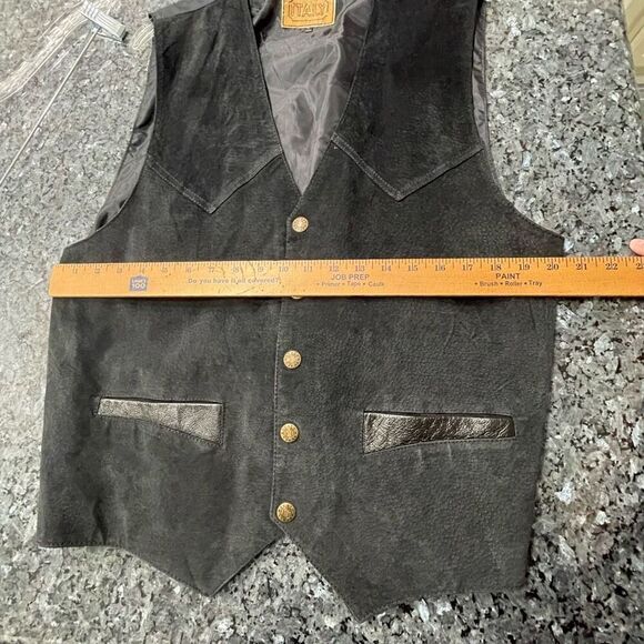 Men’s Italy Black Genuine Leather Vest XL Western Button Front Lined Cowboy Styl - Picture 7 of 12